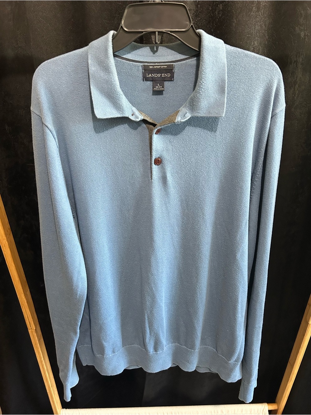 Lands' End Men's Sky Blue Long-Sleeve Polo